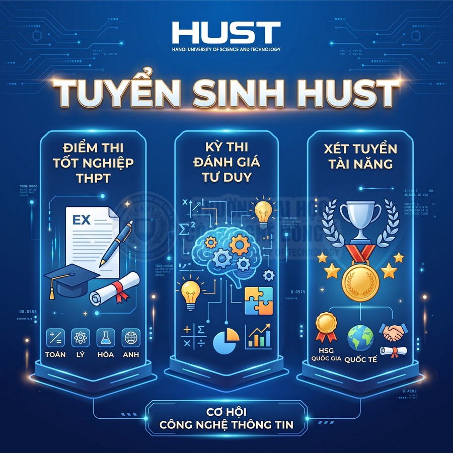 Poster tuyển sinh HUST giới thiệu các phương thức xét tuyển và cơ hội ngành công nghệ thông tin