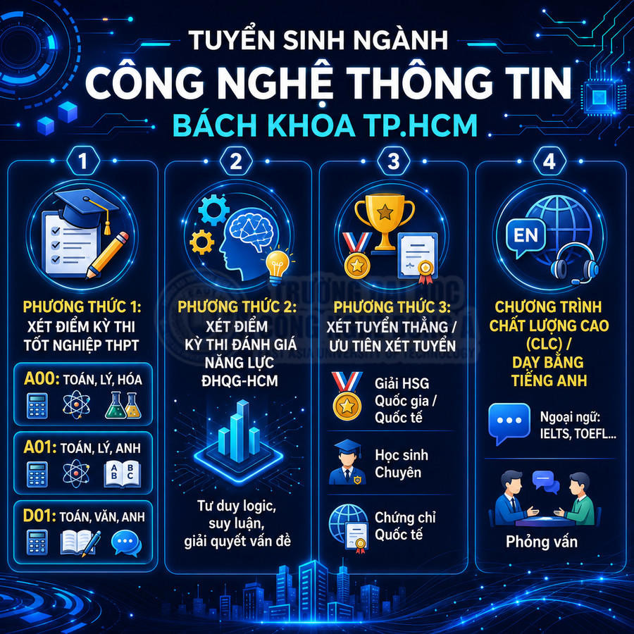 Thông tin tuyển sinh ngành Công nghệ Thông tin Bách Khoa TP.HCM với các phương thức xét tuyển và chương trình CLC