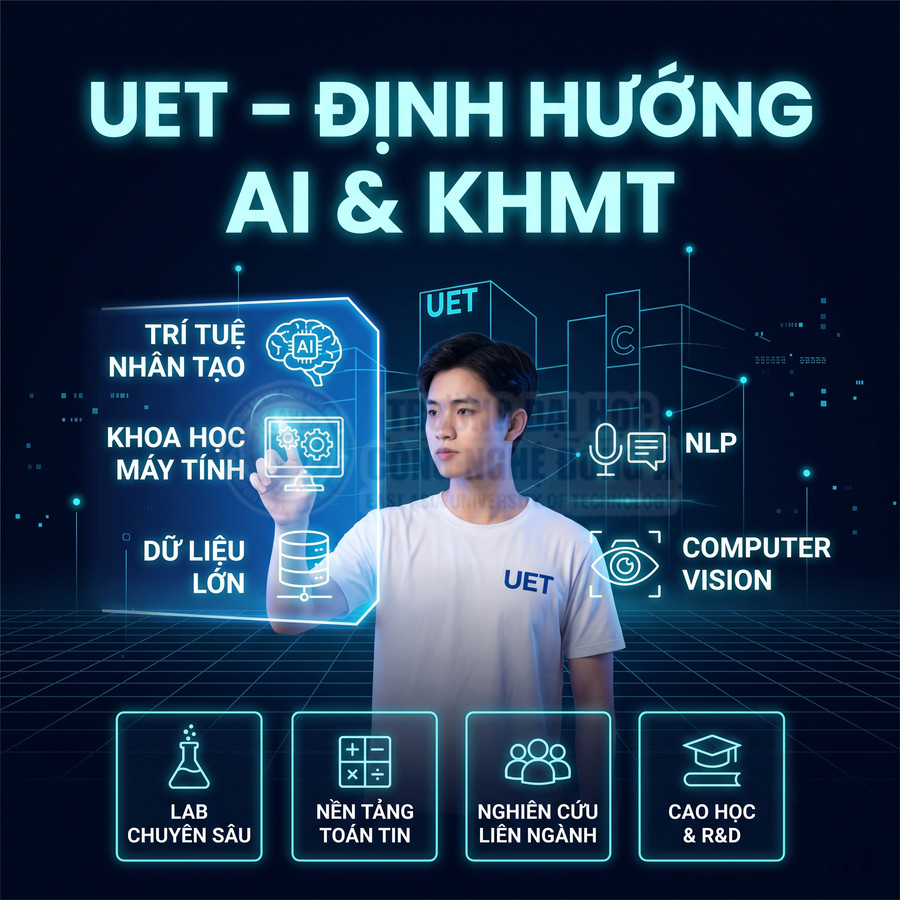 Sinh viên UET tương tác giao diện hologram giới thiệu chương trình AI khoa học máy tính và dữ liệu lớn
