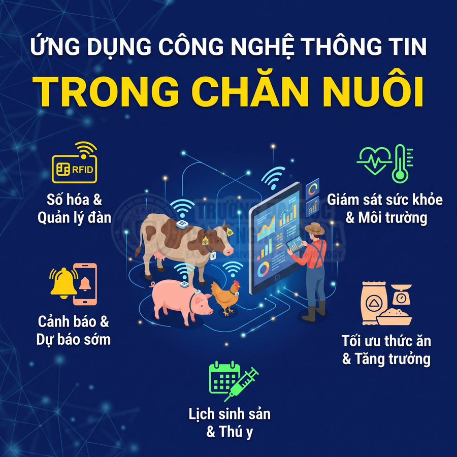 Ứng dụng công nghệ thông tin trong chăn nuôi với RFID, giám sát sức khỏe vật nuôi và tối ưu thức ăn, tăng trưởng