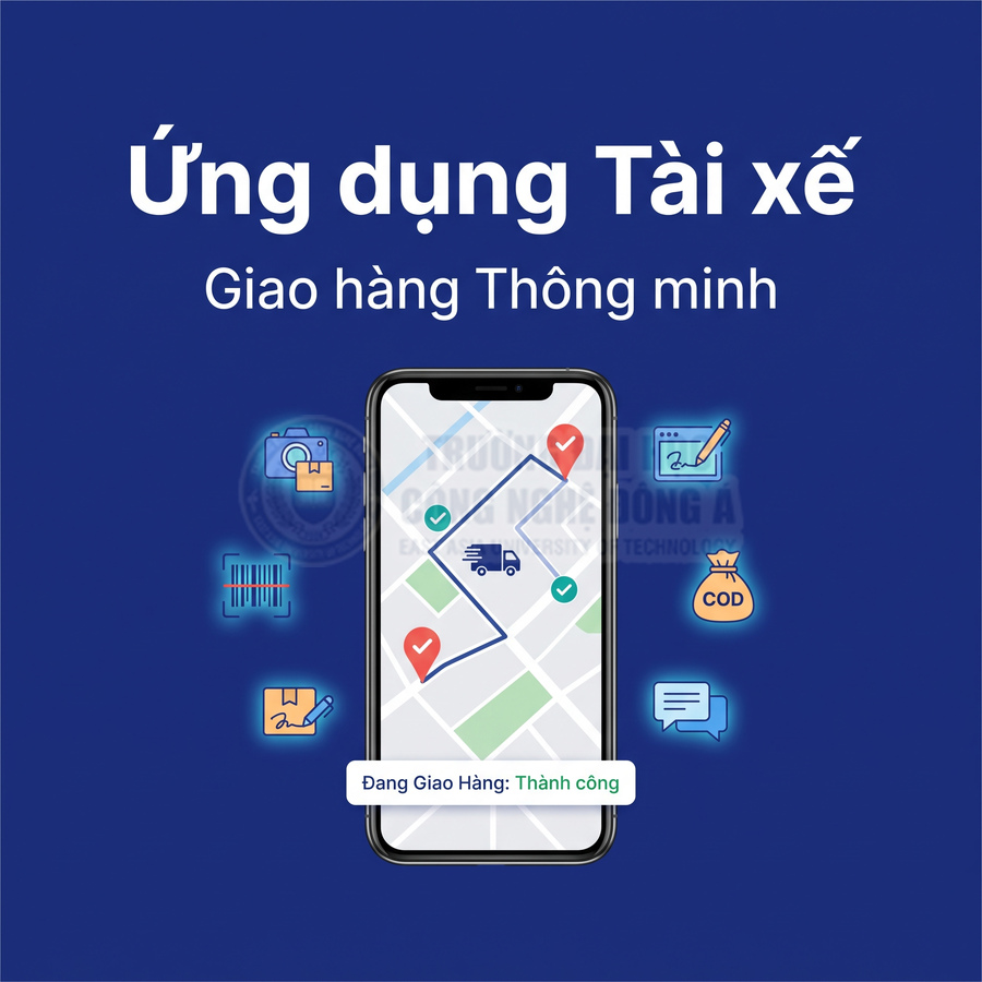 Ứng dụng tài xế giao hàng thông minh trên điện thoại với bản đồ định tuyến và trạng thái giao hàng thành công