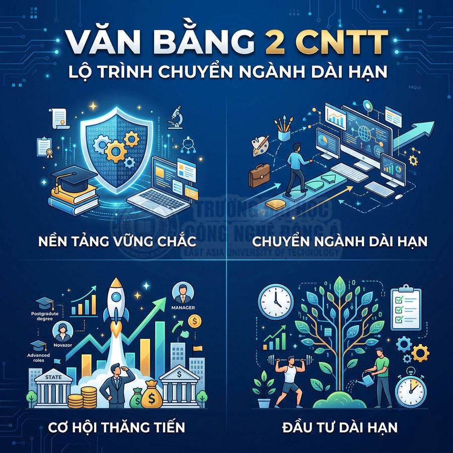 Chương trình văn bằng 2 CNTT với lộ trình chuyển ngành dài hạn, nền tảng vững chắc, cơ hội thăng tiến và đầu tư lâu dài