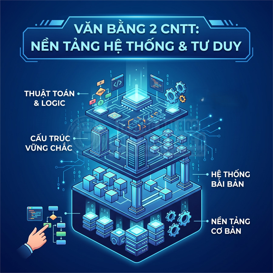 Minh họa chương trình văn bằng 2 CNTT với các tầng nền tảng cơ bản, hệ thống bài bản và thuật toán logic