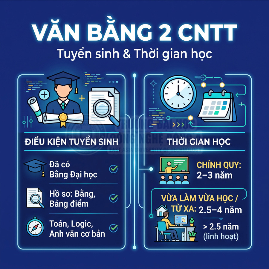 Thông tin tuyển sinh và thời gian học văn bằng 2 công nghệ thông tin cho người đã có bằng đại học