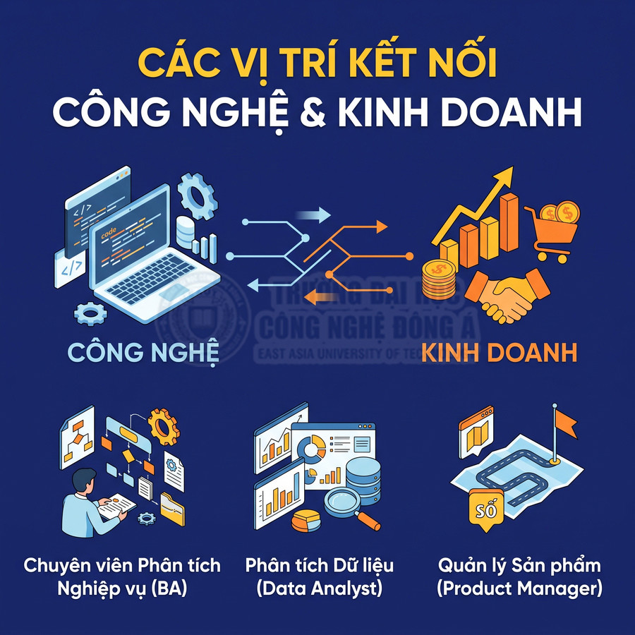 Các vị trí kết nối công nghệ và kinh doanh gồm chuyên viên phân tích nghiệp vụ, phân tích dữ liệu và quản lý sản phẩm