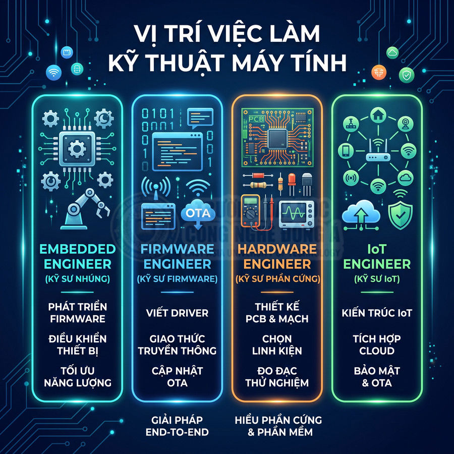 Các vị trí việc làm kỹ thuật máy tính: embedded, firmware, hardware, IoT engineer và mô tả nhiệm vụ chính