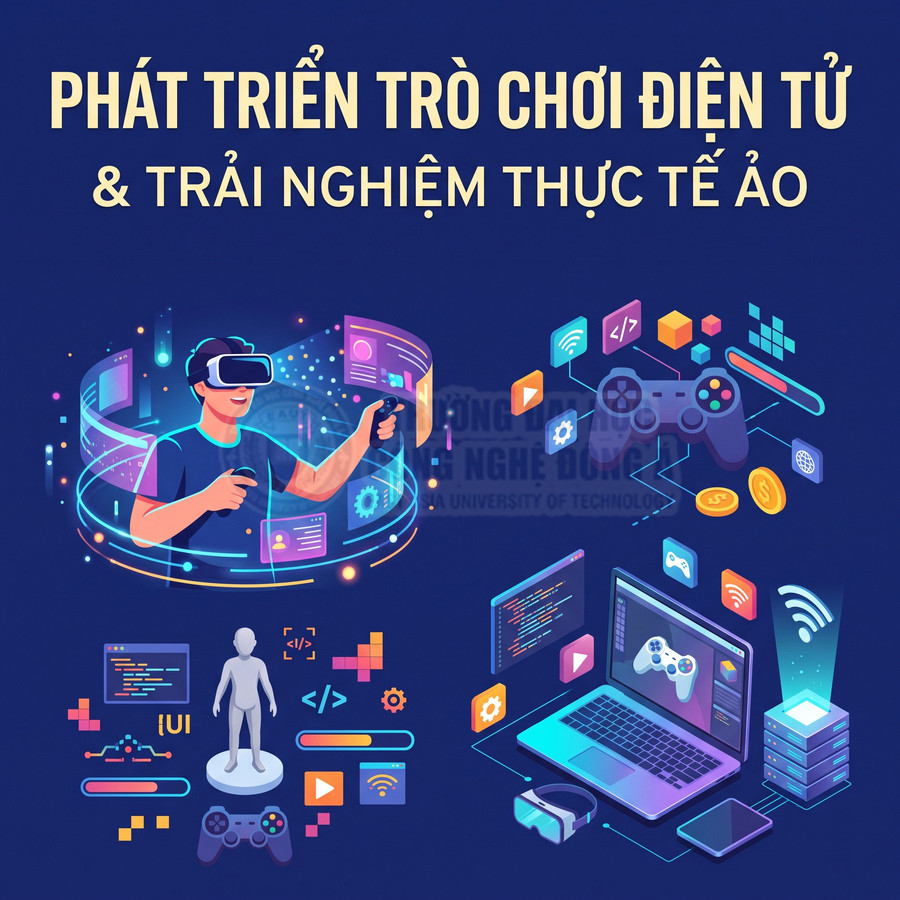 Phát triển trò chơi điện tử và trải nghiệm thực tế ảo với kính VR, tay cầm chơi game và máy tính xách tay