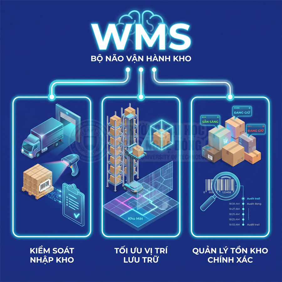 Phần mềm WMS quản lý kho, kiểm soát nhập hàng, tối ưu vị trí lưu trữ và theo dõi tồn kho chính xác