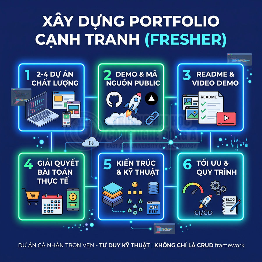 Hướng dẫn xây dựng portfolio lập trình viên fresher với 6 bước từ dự án chất lượng đến tối ưu quy trình