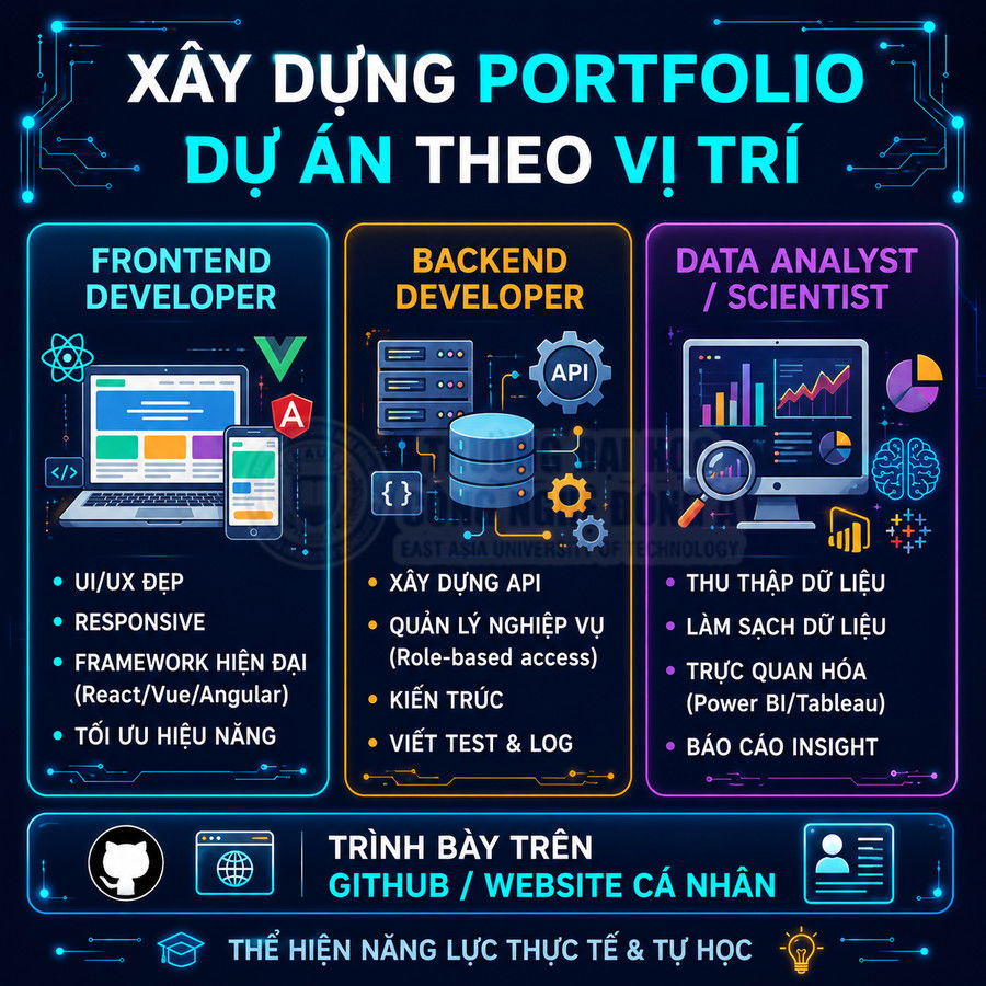 Hướng dẫn xây dựng portfolio dự án cho frontend developer, backend developer và data analyst với kỹ năng cần có