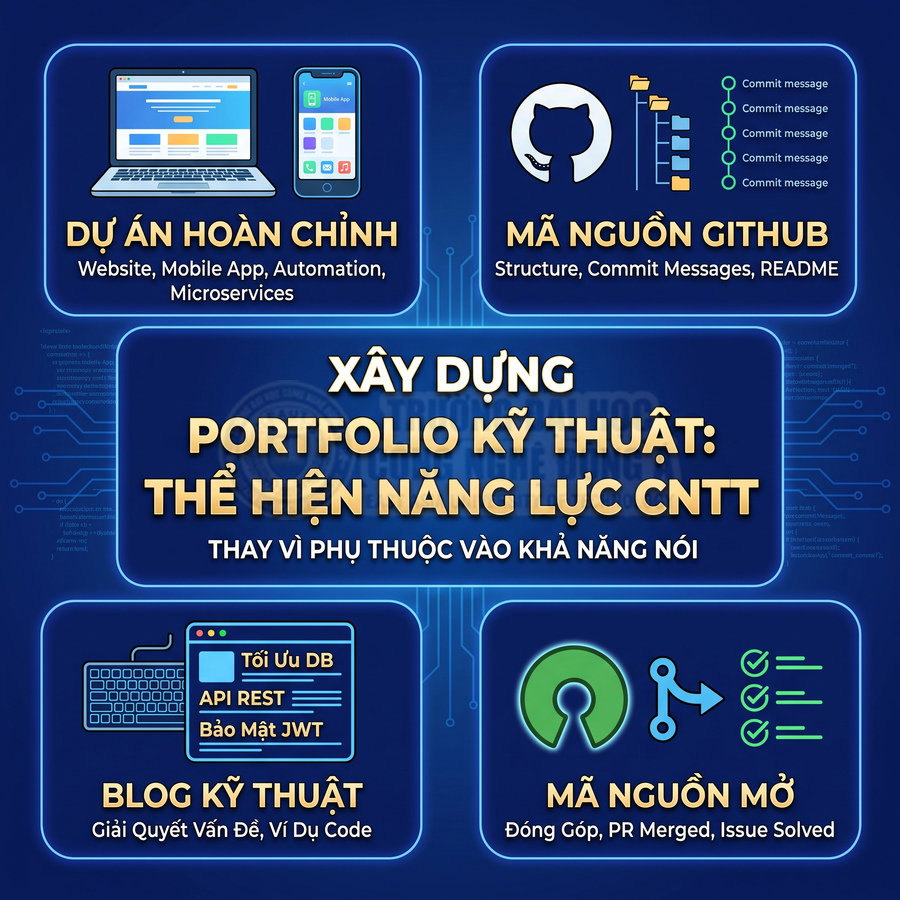 Hướng dẫn xây dựng portfolio kỹ thuật IT với dự án hoàn chỉnh, mã nguồn GitHub, blog kỹ thuật và đóng góp mã nguồn mở