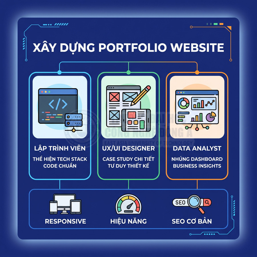 Hướng dẫn xây dựng portfolio website cho lập trình viên, UX UI designer và data analyst, tối ưu responsive hiệu năng SEO