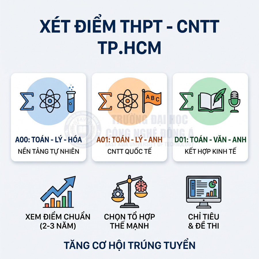 Thông tin xét tuyển CNTT TP.HCM theo tổ hợp A00 A01 D01 và hướng dẫn tăng cơ hội trúng tuyển