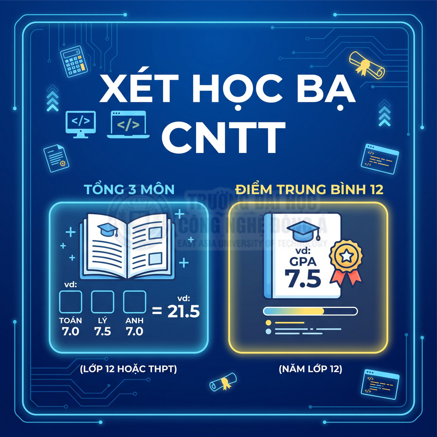 Xét học bạ ngành công nghệ thông tin với điều kiện tổng điểm 3 môn và điểm trung bình lớp 12