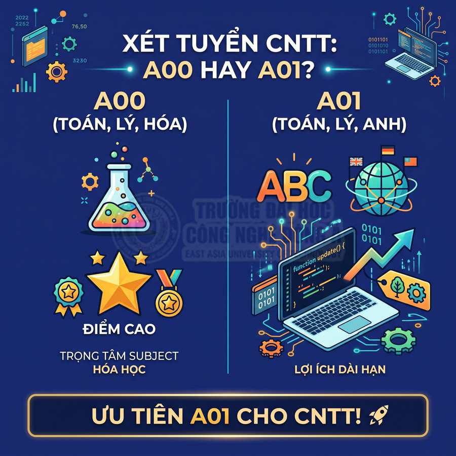 So sánh tổ hợp xét tuyển CNTT A00 và A01, ưu tiên A01 với lợi ích dài hạn cho ngành công nghệ thông tin