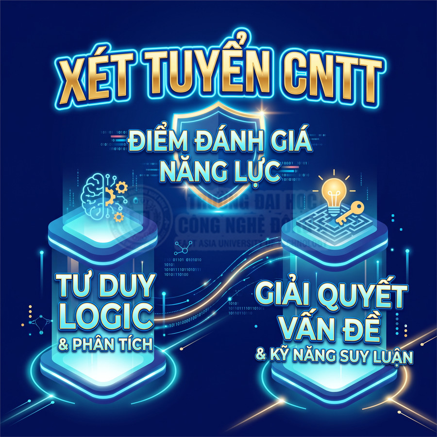 Poster xét tuyển CNTT với tiêu chí tư duy logic, phân tích và giải quyết vấn đề, kỹ năng suy luận