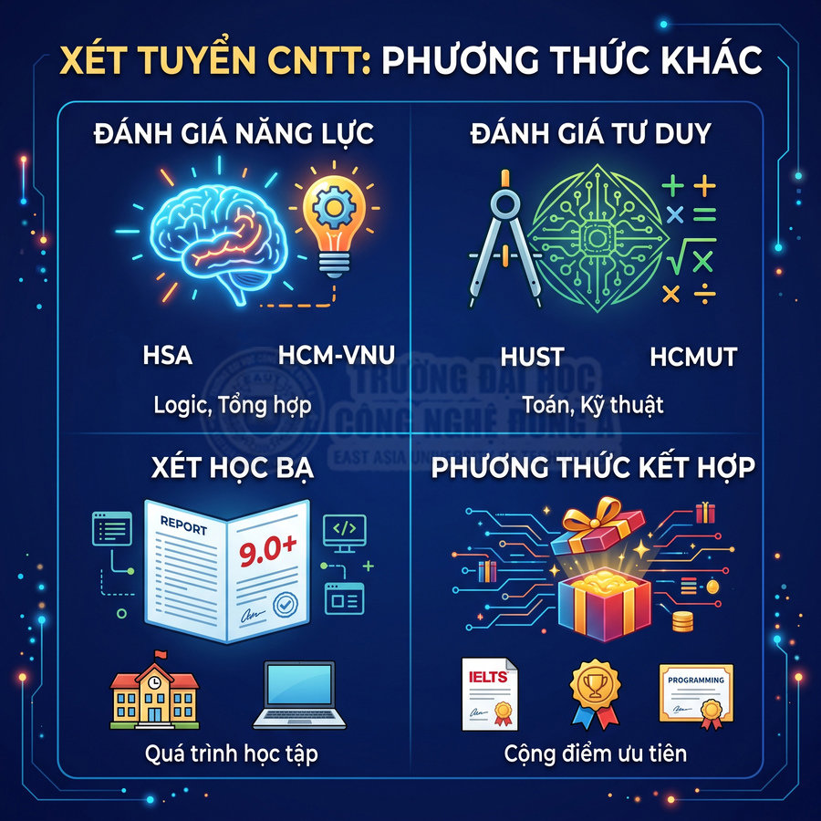 Xét tuyển CNTT với các phương thức khác: đánh giá năng lực, tư duy, xét học bạ và phương thức kết hợp