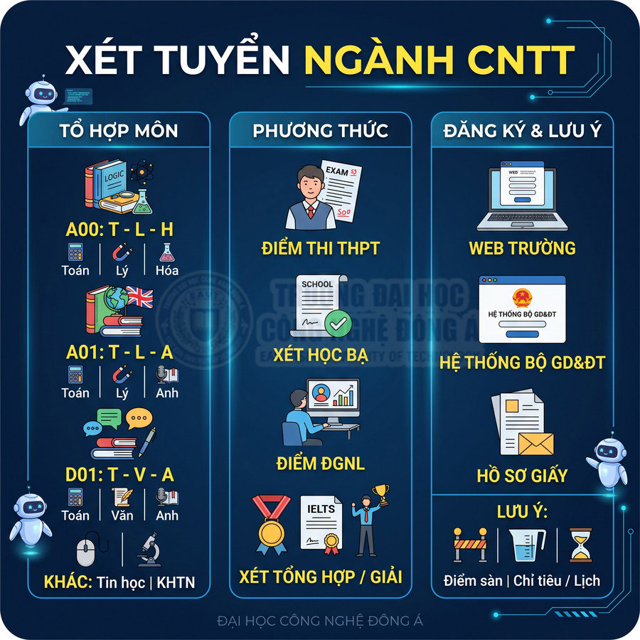 Thông tin xét tuyển ngành Công nghệ thông tin Đại học Công nghệ Đông Á với tổ hợp môn và phương thức đăng ký