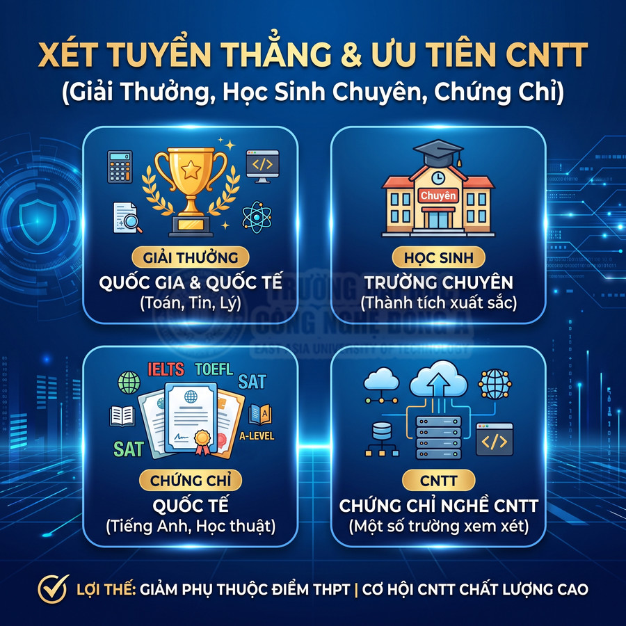 Xét tuyển thẳng và ưu tiên CNTT cho học sinh có giải thưởng, trường chuyên, chứng chỉ quốc tế và chứng chỉ nghề CNTT