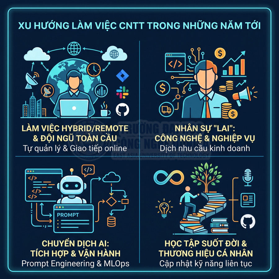 Xu hướng làm việc CNTT: hybrid remote, nhân sự lai, chuyển dịch AI, học tập suốt đời và xây dựng thương hiệu cá nhân