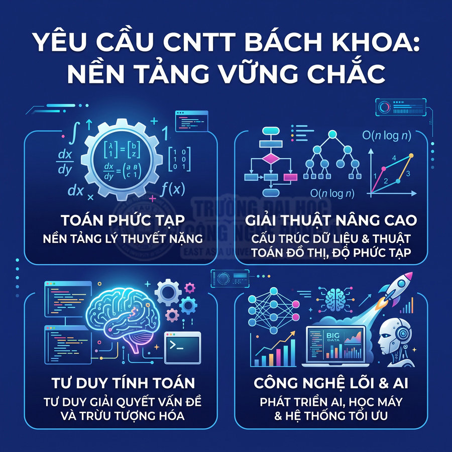 Yêu cầu nền tảng CNTT Bách khoa với toán phức tạp, giải thuật nâng cao, tư duy tính toán và công nghệ lõi AI
