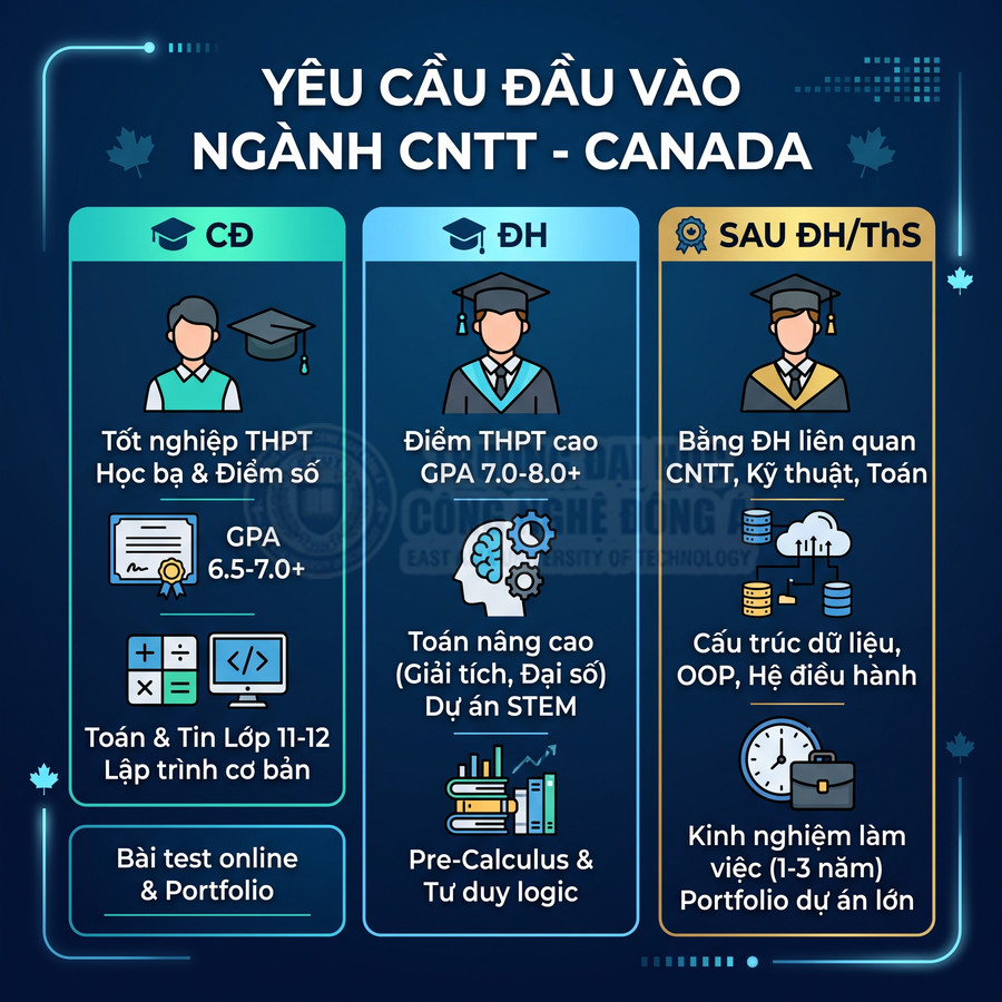 Yêu cầu đầu vào ngành công nghệ thông tin tại Canada cho bậc cao đẳng, đại học và sau đại học