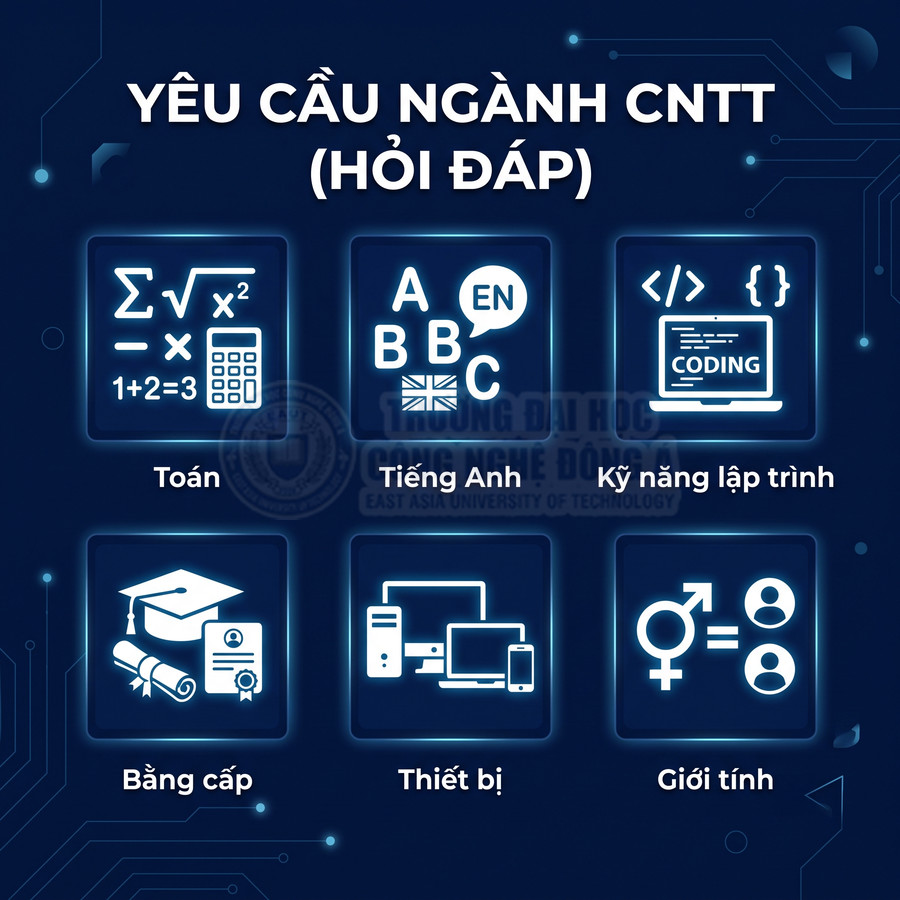 Yêu cầu ngành CNTT gồm toán, tiếng Anh, kỹ năng lập trình, bằng cấp, thiết bị và giới tính