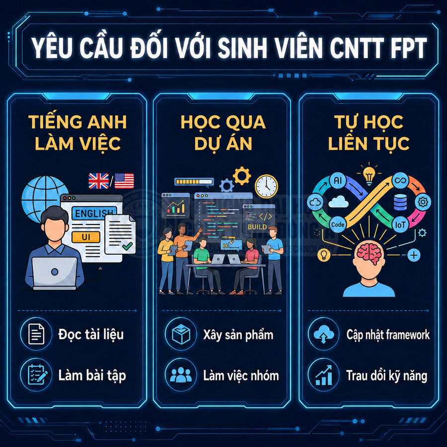 Yêu cầu đối với sinh viên CNTT FPT về tiếng Anh làm việc, học qua dự án và tự học liên tục