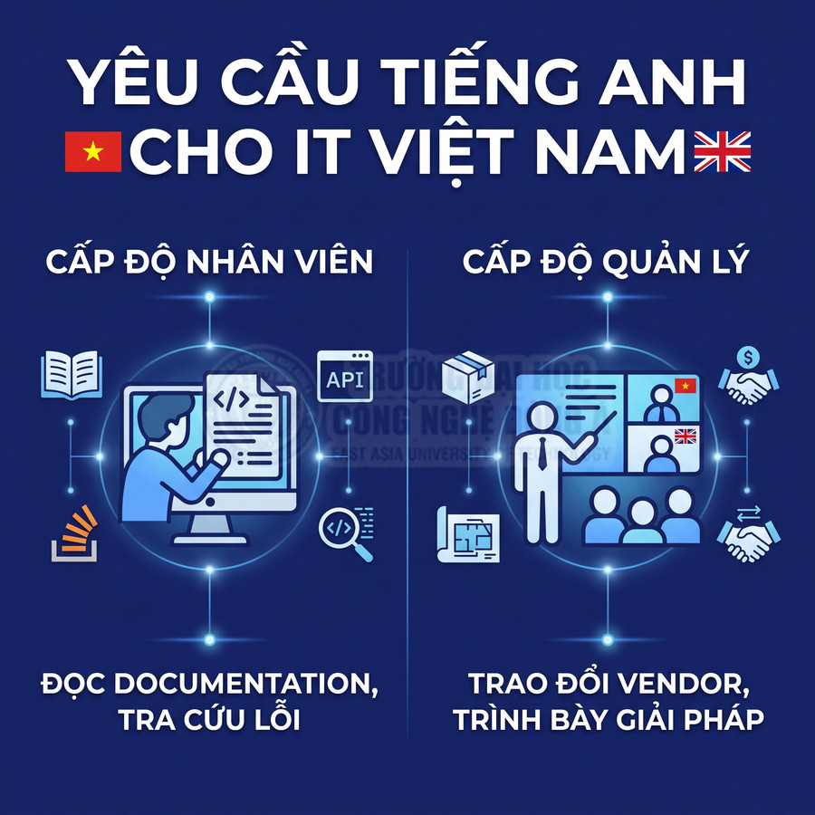 Yêu cầu tiếng Anh cho IT Việt Nam ở cấp nhân viên và quản lý, minh họa kỹ năng đọc tài liệu và trao đổi với vendor