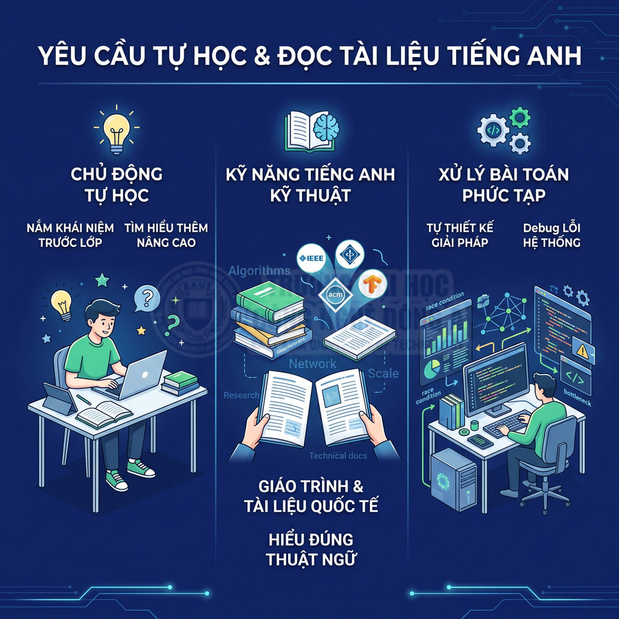 Yêu cầu tự học và đọc tài liệu tiếng Anh cho sinh viên IT với kỹ năng kỹ thuật và xử lý bài toán phức tạp