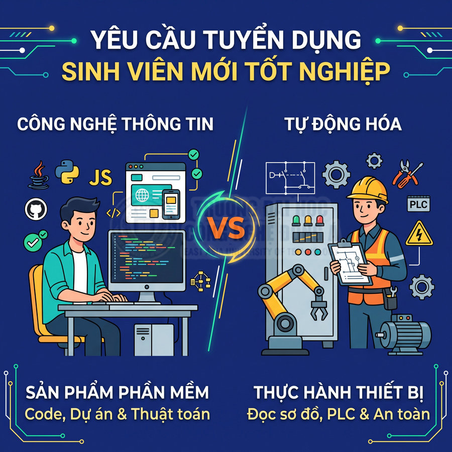 Yêu cầu tuyển dụng sinh viên mới tốt nghiệp ngành công nghệ thông tin và tự động hóa, minh họa lập trình và thiết bị PLC